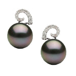 Load image into Gallery viewer, 18K White Gold Tahitian Pearl and Diamond Earrings