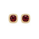 Load image into Gallery viewer, 14K Yellow Gold Garnet and Diamond Halo Earrings