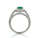 Load image into Gallery viewer, 18K White Gold Vintage Halo Emerald and Diamond Ring