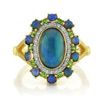 Load image into Gallery viewer, SLOANE STREET 18K Yellow Gold Ethiopian Opal Ring With Diamonds And Tsavorite