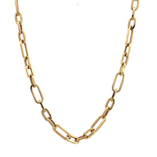 14K Yellow Gold Semi-Solid Alternating Link Paperclip Chain Necklace 24 Inches