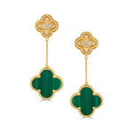 Load image into Gallery viewer, 18K Yellow Gold Malachite Clover Drop Earrings with Diamonds