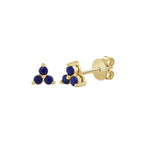 Load image into Gallery viewer, 14K Yellow Gold Lapis 3 Stone Stud Earrings