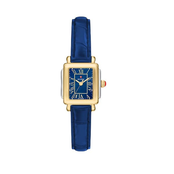 MICHELE Deco Madison Mini Navy Leather Watch