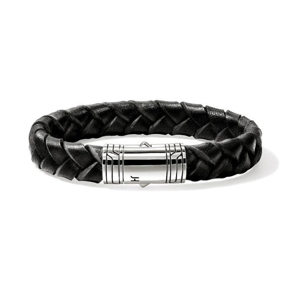 JOHN HARDY Silver 10mm Braided Black Leather Bracelet