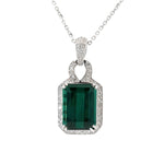 Load image into Gallery viewer, 14K White Gold Emerald Cut Green Tourmaline and Diamond Halo Pendant