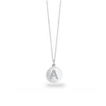 Load image into Gallery viewer, 14K White Gold Small Disc Diamond "A" Initial Necklace