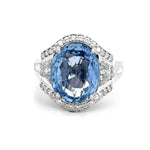 Load image into Gallery viewer, ESTATE Platinum Framed Blue Sapphire and Diamond Ring