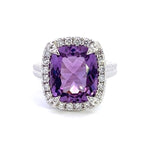 Load image into Gallery viewer, 14K White Gold Amethyst Diamond Halo Fashion Ring