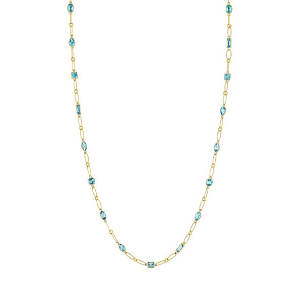 SLOANE STREET 18K Yellow Gold Mixed Shape Blue Topaz Necklace