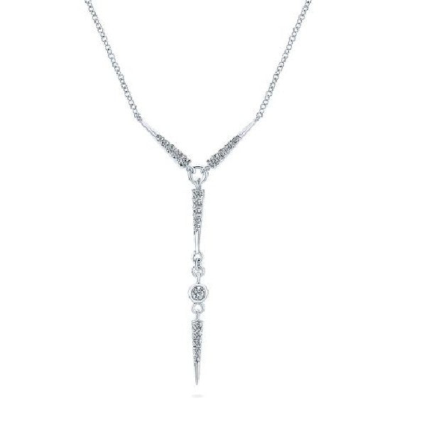 14K White Gold Diamond Spike Y Knot Necklace