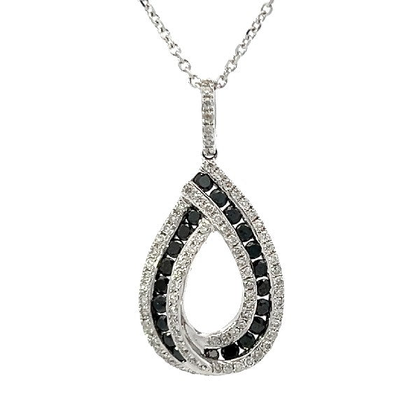 14K White Gold Black and White Diamond Pendant Necklace