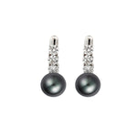 Load image into Gallery viewer, 18K White Gold Tahitian Pearl and Diamond Earrings