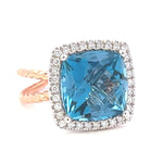 Load image into Gallery viewer, 14K Rose Gold London Blue Topaz and Diamond Halo Ring