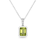 Load image into Gallery viewer, 14K White Gold Bezel Peridot and Diamond Necklace