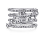Load image into Gallery viewer, 14K White Gold Five Row Pave Ring with Cluster Diamond Accent