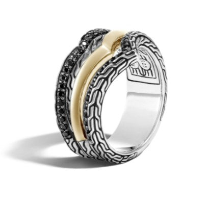 JOHN HARDY Classic Chain Tiga Two Tone Black Sapphire Multi Row Ring