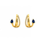 Load image into Gallery viewer, 14K Yellow Gold Open Blue Sapphire and Diamond Earrings
