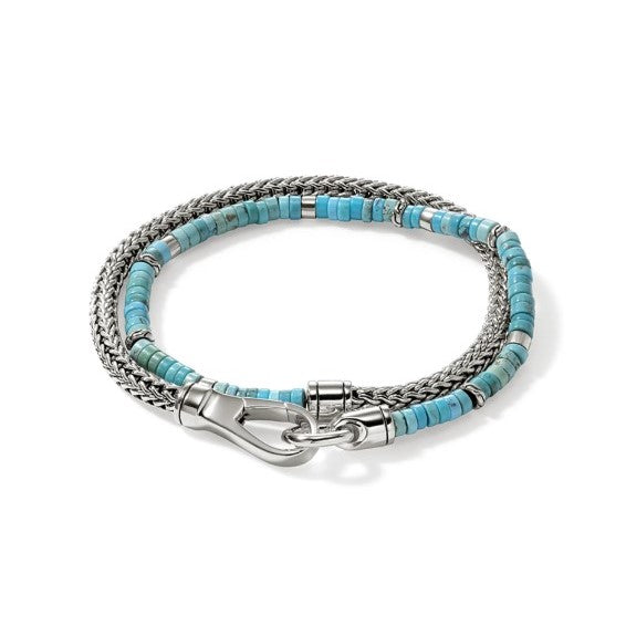 Sterling Silver Heishi Chain Turquoise Wrap Bracelet