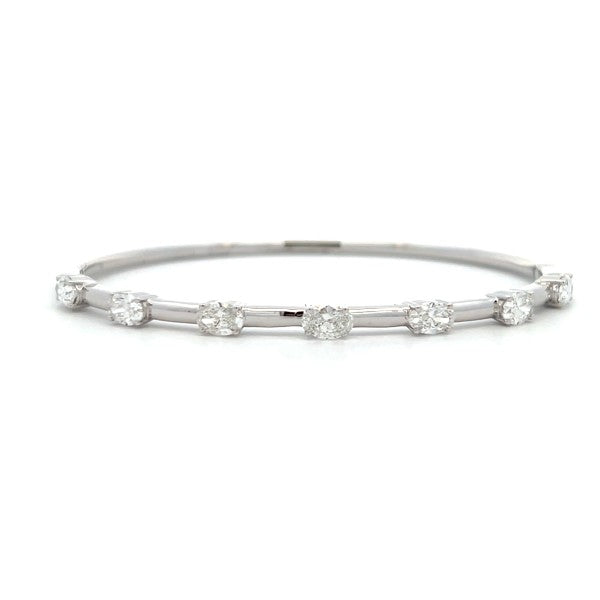 18K White Gold Oval Hinge Bangle Diamond Bracelet