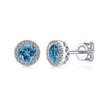Load image into Gallery viewer, 14K White Gold Blue Topaz and Diamond Halo Earrings
