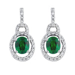 Load image into Gallery viewer, SPARK CREATIONS 18K White Gold Emerald & Diamond Halo Drop Earrings