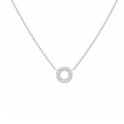 14K White Gold Small Open Circle Diamond Necklace