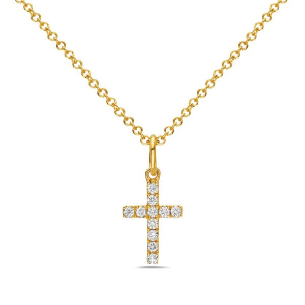 14K Yellow Gold Diamond Cross Necklace