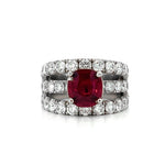 Load image into Gallery viewer, 18K White Gold 3-Row Diamond and Ruby Fashion Ring