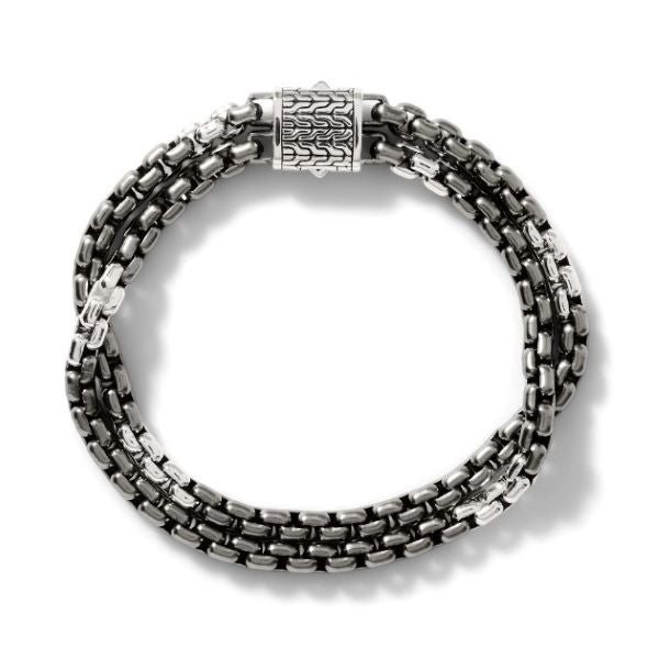 Men's Classic Chain Industrial Double Row Sterling Silver and Black Rhodium Bracelet