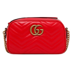 Load image into Gallery viewer, Pre-Owned GUCCI Calfskin Matelasse Small GG Marmont Chain Shoulder Bag Hibiscus Red
