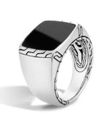 Load image into Gallery viewer, Men&#39;s Classic Chain Black Jade Signet Ring
