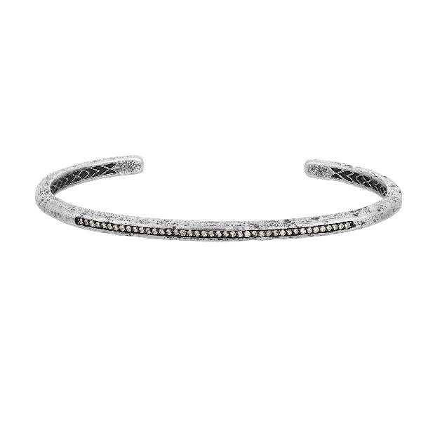 JOHN VARVATOS Distressed Sterling Silver Diamond Cuff Bracelet