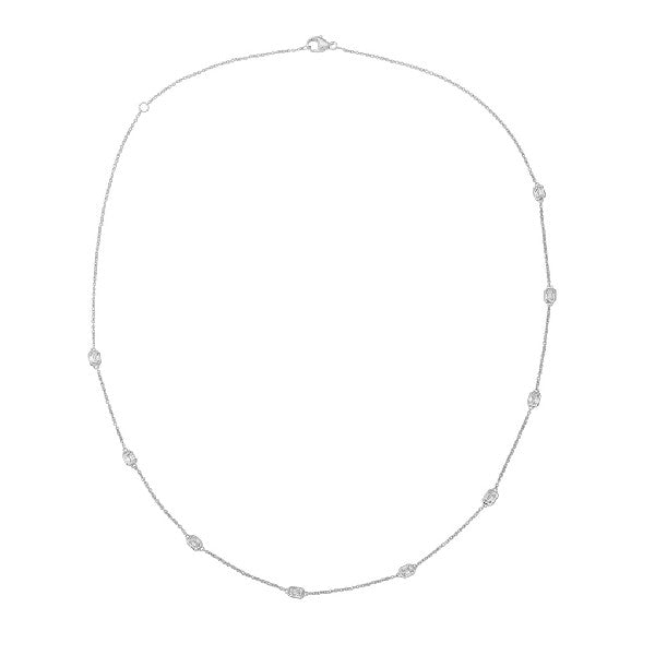 14K White Gold Emerald Diamond Station Necklace