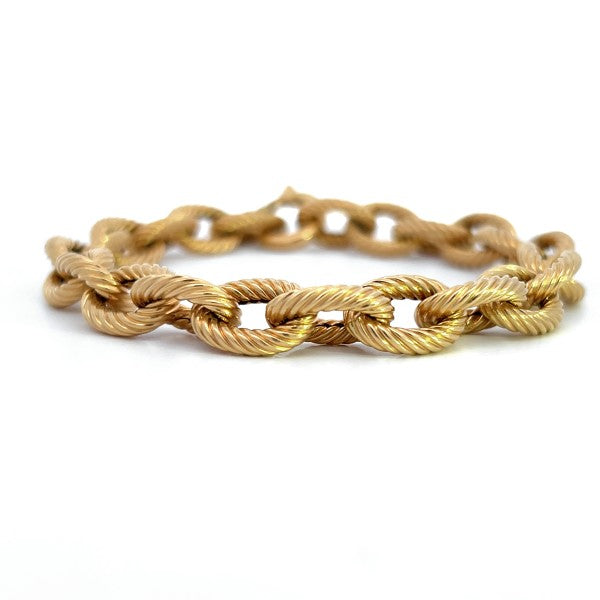 18K Yellow Gold Chunky Textured Link Bracelet