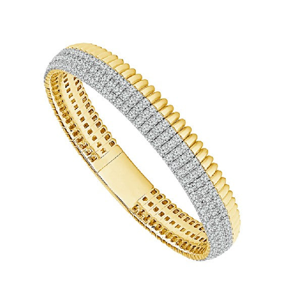 14K Yellow Gold Flexible 3-Row Diamond Bangle Bracelet 8.00cttw