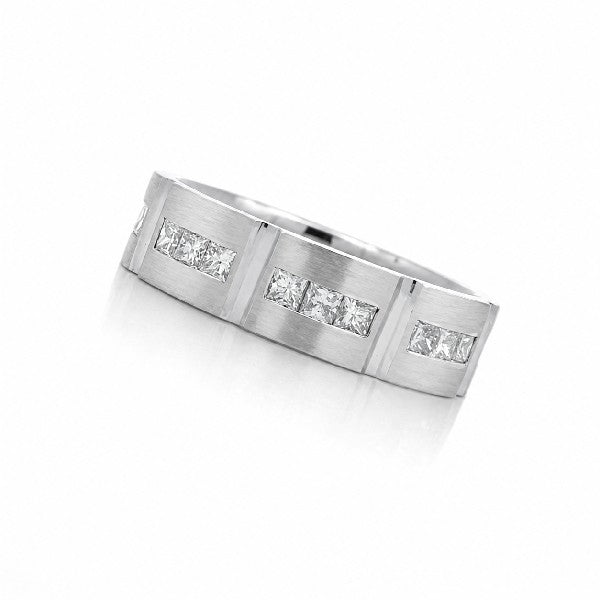 18K White Gold Diamond Station Men's Wedding Band