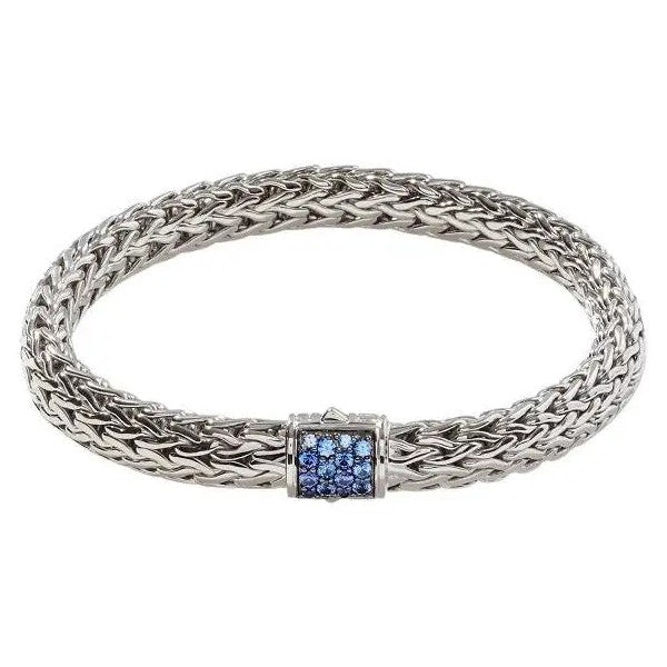 Classic Chain Silver Medium Blue Sapphire Bracelet