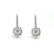 14K White Gold Diamond Cluster Drop Earrings