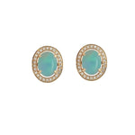 Load image into Gallery viewer, 14K Yellow Gold Oval Opal and Diamond Halo Stud Earrings
