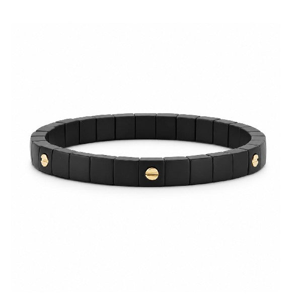 DEMEGLIO Satin Black Ceramic 18K Yellow Gold Screw Scacco Bracelet