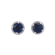 14K White Gold Sapphire and Diamond Halo Earrings