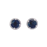 Load image into Gallery viewer, 14K White Gold Sapphire and Diamond Halo Earrings