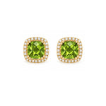 Load image into Gallery viewer, 14K Yellow Gold Peridot and Diamond Halo Earrings