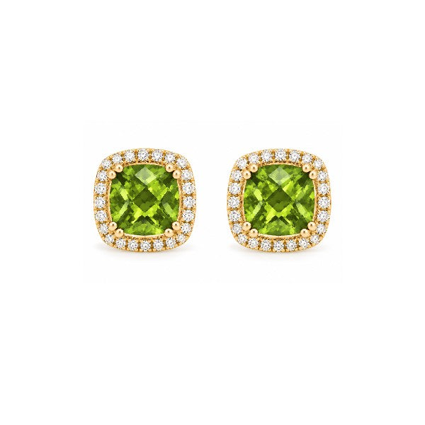 14K Yellow Gold Peridot and Diamond Halo Earrings