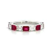 18K White Gold Alternating Ruby and Diamond Ring