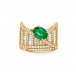 Load image into Gallery viewer, 18K Yellow Gold Diamond and Emerald Overlap Cocktail Ring