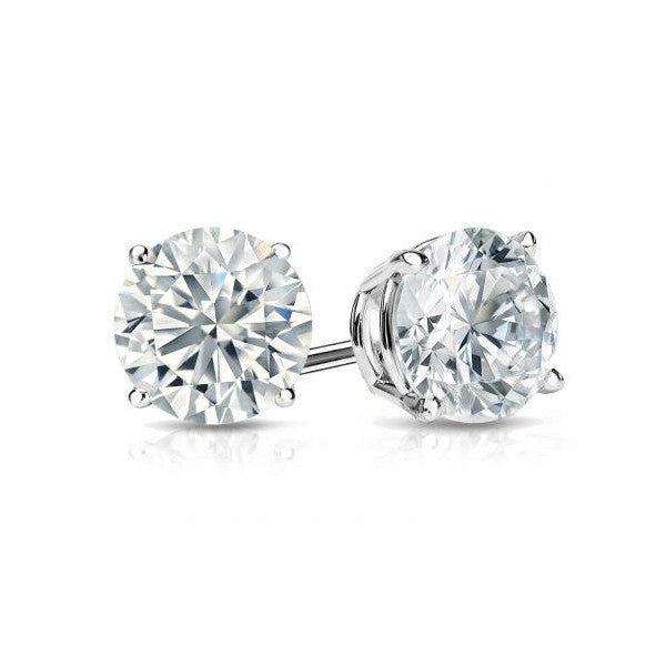 14K White Gold Natural Diamond Stud Earring with Threaded Backs 3.00cttw