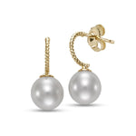 Load image into Gallery viewer, 7-7.5mm Freshwater Pearl Drop Earrings in 14K Yellow Gold
