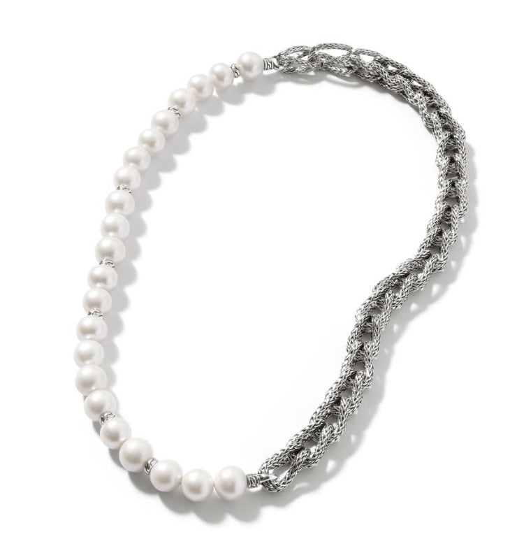Asli Classic Silver Chain Link And Pearl Necklace